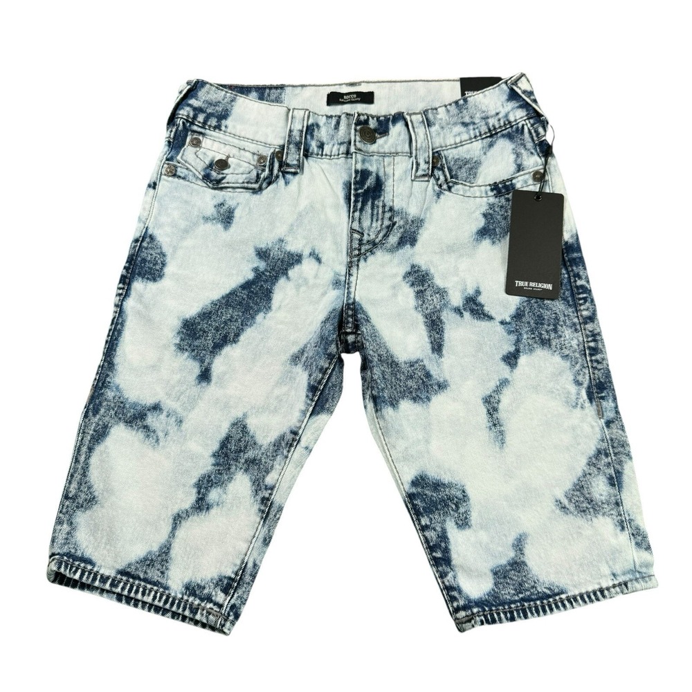 True Religion Rocco Relaxed Skinny Big Flap‎ Acid Wash Short Size 28 NWT